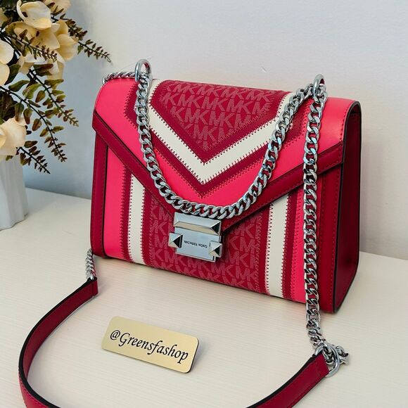 Michael Kors Whitney Medium Flap Chain Crossbody Shoulder Bag Dark Raspberry - Picture 2 of 11